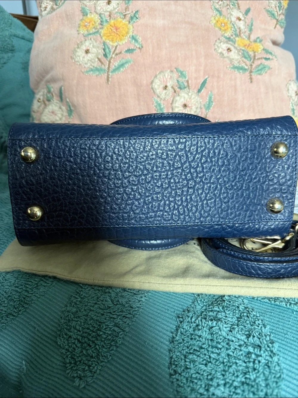 Burberry Navy Textured Leather Mini Satchel with Gold Hardware